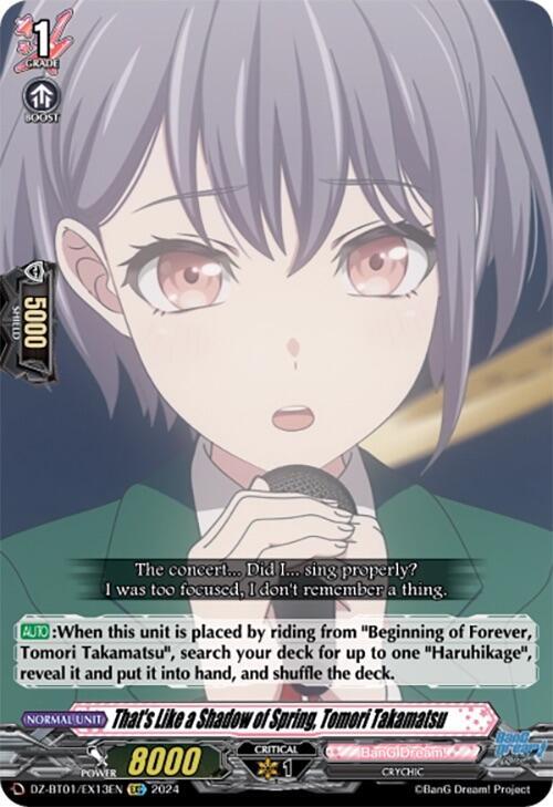 That's Like a Shadow of Spring, Tomori Takamatsu (EXC), DZ-BT01: Fated Clash DZ-BT01/EX13EN