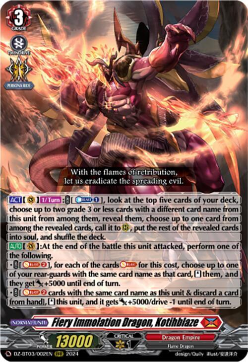Fiery Immolation Dragon, Kotihblaze, DZ-BT03: Dimensional Transcendence DZ-BT03/002EN