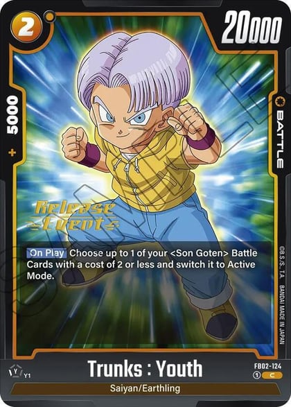 Trunks : Youth, Blazing Aura Release Event Cards FB02-124