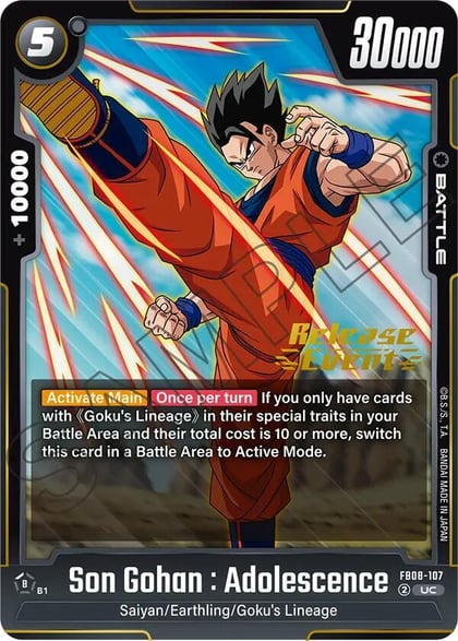 Son Gohan : Adolescence - FB08-107, Saiyan's Pride Release Event Cards FB08-107