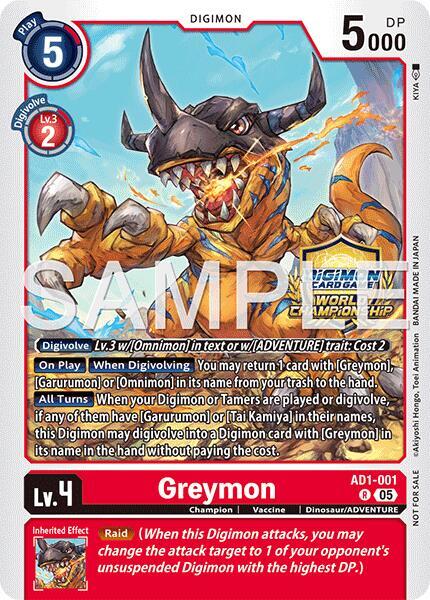 Greymon - AD1-001 (World Championship 26–27 Regionals Season 1), Advanced Booster Digimon Generation AD1-001 R