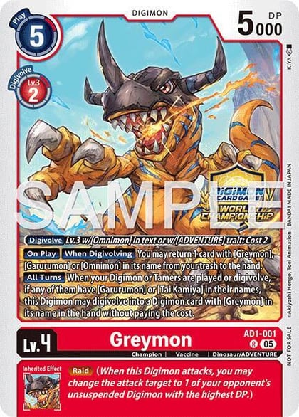 Greymon - AD1-001 (World Championship 26–27 Regionals Season 1), Advanced Booster Digimon Generation AD1-001 R