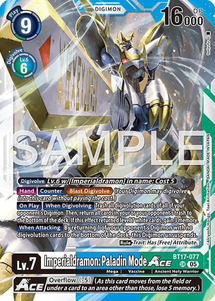 Imperialdramon: Paladin Mode ACE (Reprint), Advanced Booster Digimon Generation BT17-077 SR