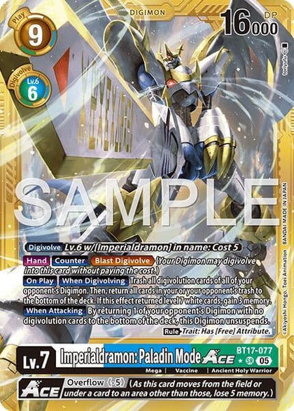 Imperialdramon: Paladin Mode ACE (Gold Border), Advanced Booster Digimon Generation BT17-077 SR