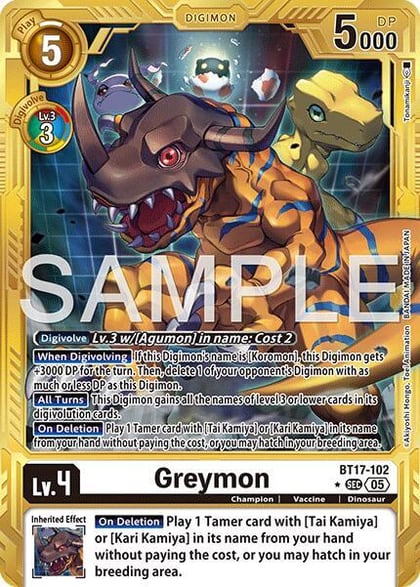 Greymon - BT17-102 (Gold Border), Advanced Booster Digimon Generation BT17-102 SEC