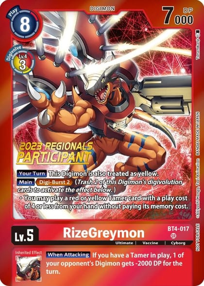 RizeGreymon (2023 Regionals Participant), Great Legend BT4-017 SR