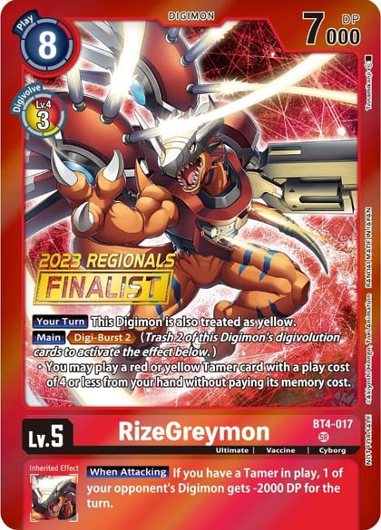 RizeGreymon (2023 Regionals Finalist), Great Legend BT4-017 SR