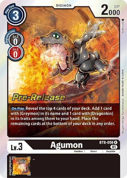 Agumon, New Awakening Pre-Release Cards BT8-058 R