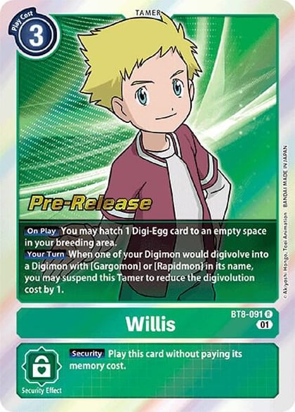 Willis, New Awakening Pre-Release Cards BT8-091 R