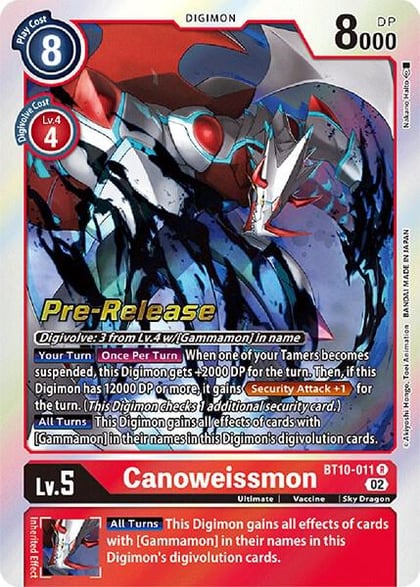 Canoweissmon, Xros Encounter Pre-Release Cards BT10-011 R
