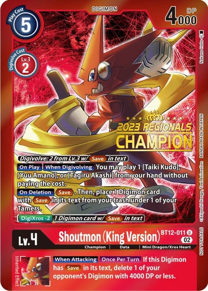 Shoutmon (King Version) (2023 Regionals Champion), Across Time BT12-011 U