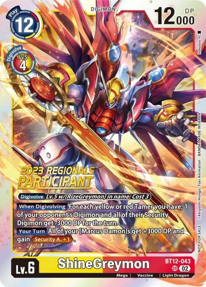 ShineGreymon (2023 Regionals Participant), Across Time BT12-043 SR