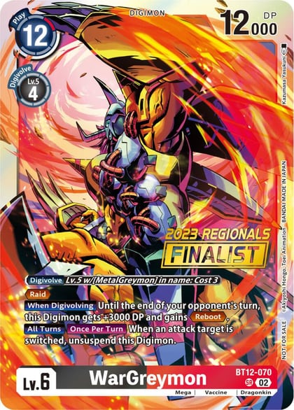 WarGreymon (2023 Regionals Finalist), Across Time BT12-070 SR