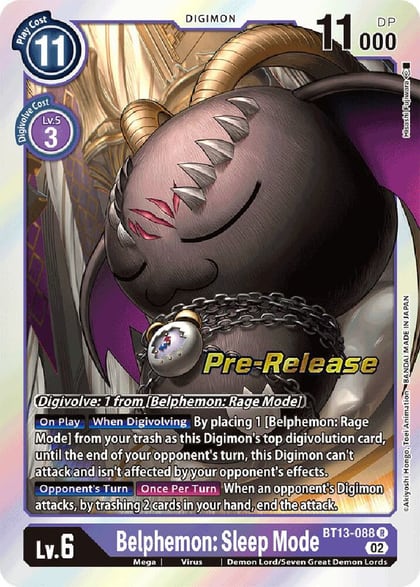 Belphemon: Sleep Mode, Versus Royal Knights Pre-Release Cards BT13-088 R