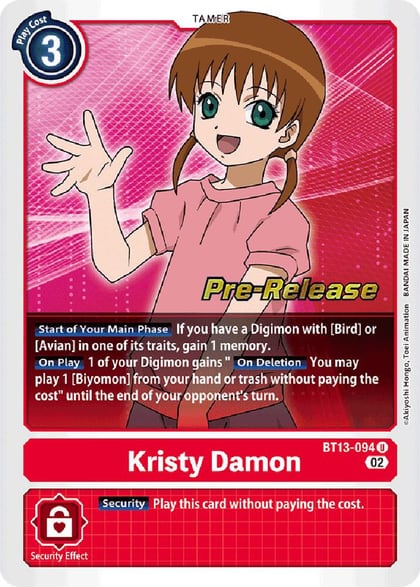 Kristy Damon, Versus Royal Knights Pre-Release Cards BT13-094 U