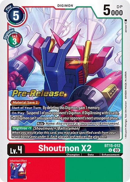 Shoutmon X2, Exceed Apocalypse Pre-Release Cards BT15-012 U