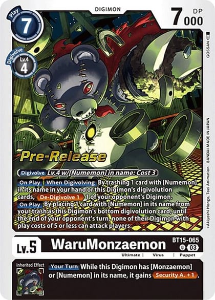 WaruMonzaemon, Exceed Apocalypse Pre-Release Cards BT15-065 U