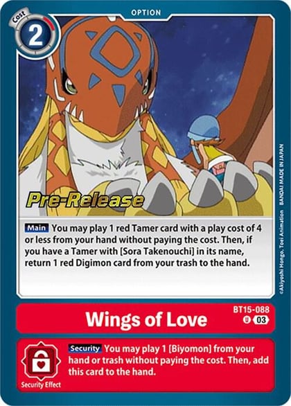 Wings of love, Exceed Apocalypse Pre-Release Cards BT15-088 U