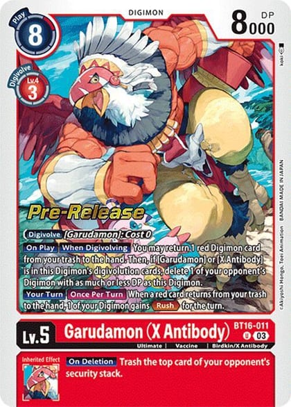 Garudamon (X Antibody), Beginning Observer Pre-Release Cards BT16-011 U