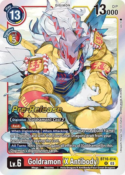Goldramon (X Antibody), Beginning Observer Pre-Release Cards BT16-014 R