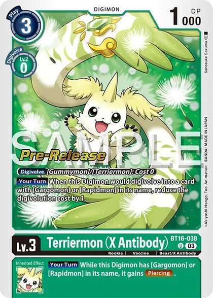 Terriermon (X Antibody), Beginning Observer Pre-Release Cards BT16-038 U