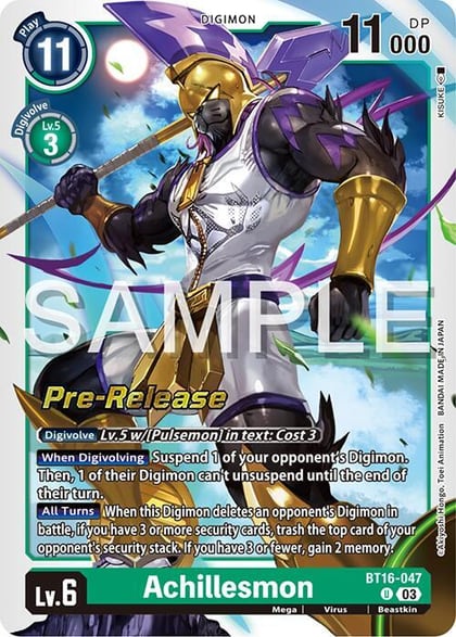 Achillesmon, Beginning Observer Pre-Release Cards BT16-047 U