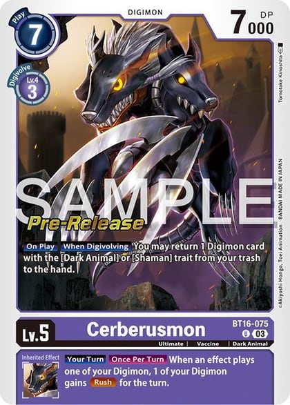 Cerberusmon, Beginning Observer Pre-Release Cards BT16-075 U