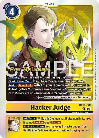 Hacker Judge, Beginning Observer Pre-Release Cards BT16-086 R