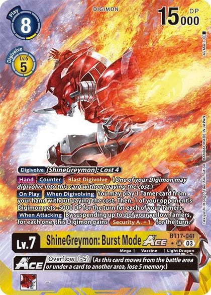 ShineGreymon: Burst Mode ACE (Alternate Art), Secret Crisis BT17-041 SR