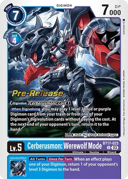 Cerberusmon: Werewolf Mode, Secret Crisis Pre-Release Cards BT17-025 U