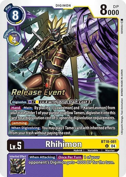 Rhihimon, Release Special Booster 2.0 Celebration Event Cards BT18-081 U
