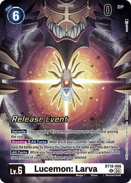 Lucemon: Larva, Release Special Booster 2.0 Celebration Event Cards BT18-086 R