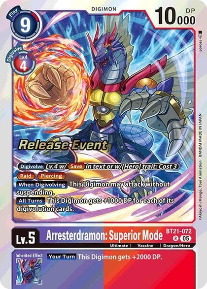 Arresterdramon: Superior Mode, World Convergence Release Event Cards BT21-072 R