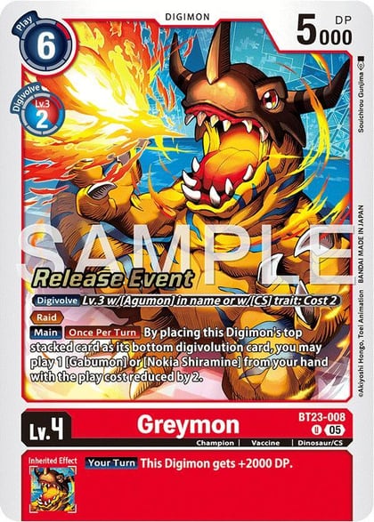 Greymon, Hackers' Slumber Release Event Cards BT23-008 U