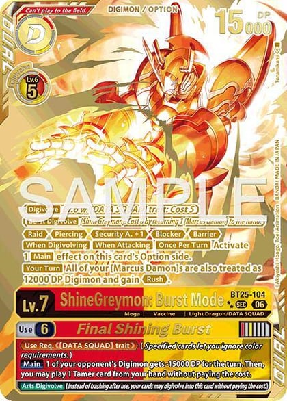ShineGreymon: Burst Mode // Final Shining Burst (Rare Pull), Dual Revolution BT25-104 SEC