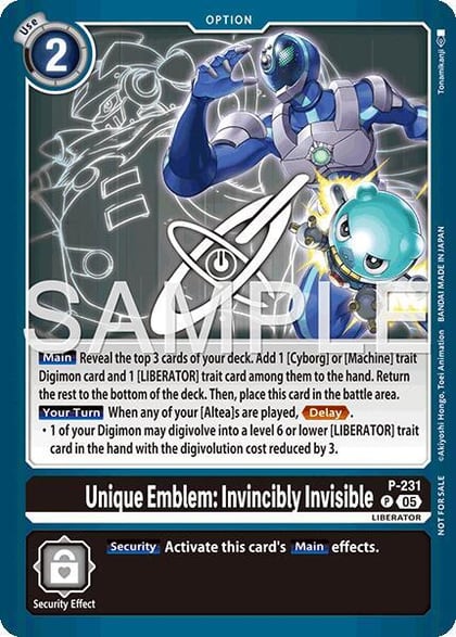 Unique Emblem: Invincibly Invisible (Dawn of Liberator Box Topper), Digimon Promotion Cards P - 231 P