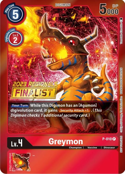 Greymon - P-010 (2023 Regionals Finalist), Digimon Promotion Cards P-010 P