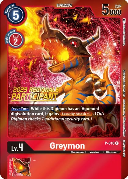 Greymon - P-010 (2023 Regionals Participant), Digimon Promotion Cards P-010 P