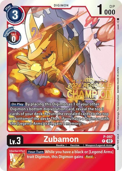 Zubamon - P-097 (2024 Regionals Champion), Digimon Promotion Cards P-097 P