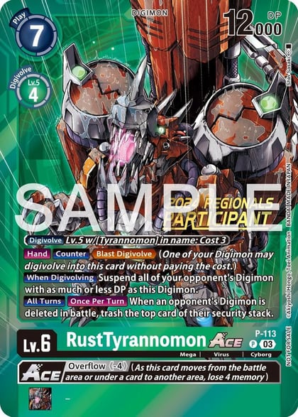 RustTyrannomon ACE - P-113 (2024 Regionals Participant), Digimon Promotion Cards P-113 P