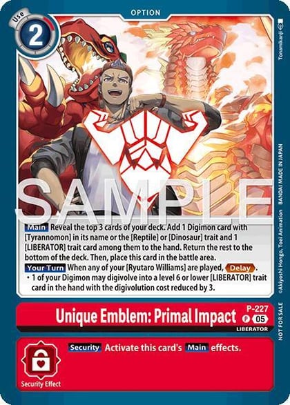 Unique Emblem: Primal Impact (Dawn of Liberator Box Topper), Digimon Promotion Cards P-227 P