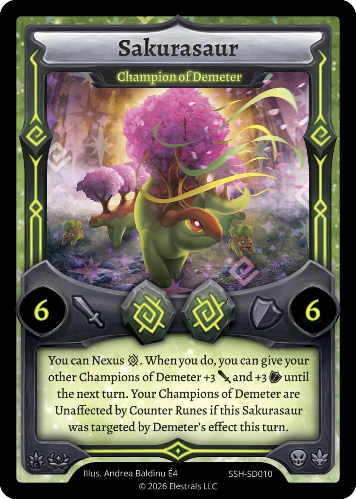 Sakurasaur - Champion of Demeter, Divine Champions: Snowshade Starter Decks SSH-SD010