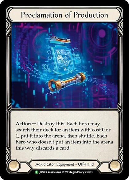 Proclamation of Production - JDG019, Flesh and Blood: Promo Cards JDG019