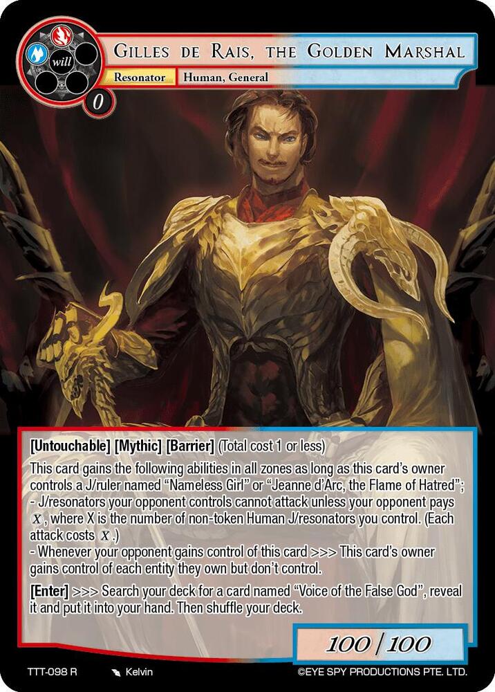 Gilles de Rais, the Golden Marshal, Thoth of the Trinity TTT-098 R