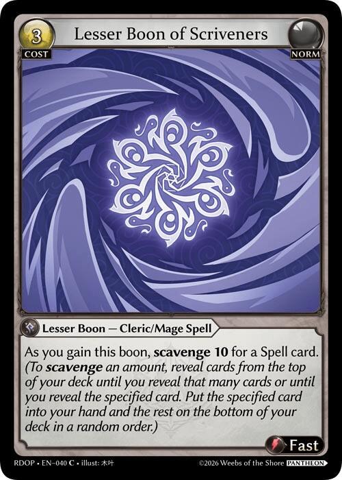 Lesser Boon of Scriveners, Radiant Origins: Pantheon 040
