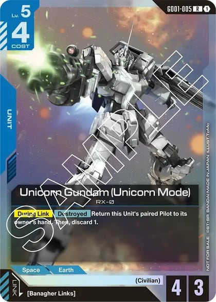 Unicorn Gundam (Unicorn Mode) (Launch Event), Gundam Promotional Cards GD01-005