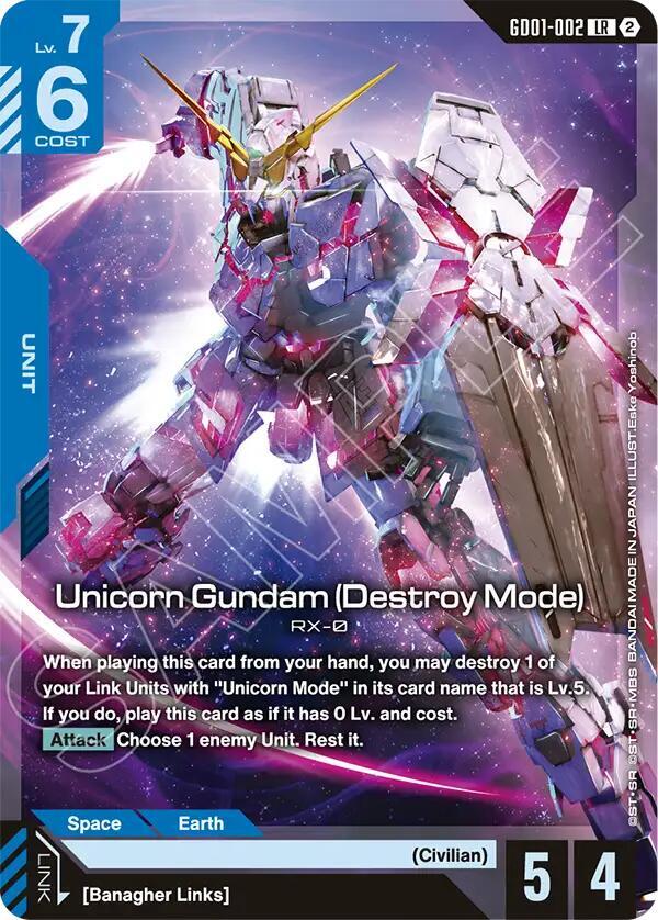 Unicorn Gundam (Destroy Mode), Deck Build Box Freedom Ascension GD01-002