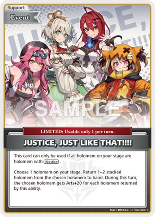 JUSTICE, JUST LIKE THAT!!!! (U), SD13: Start Deck: Oshi Justice hSD13-017