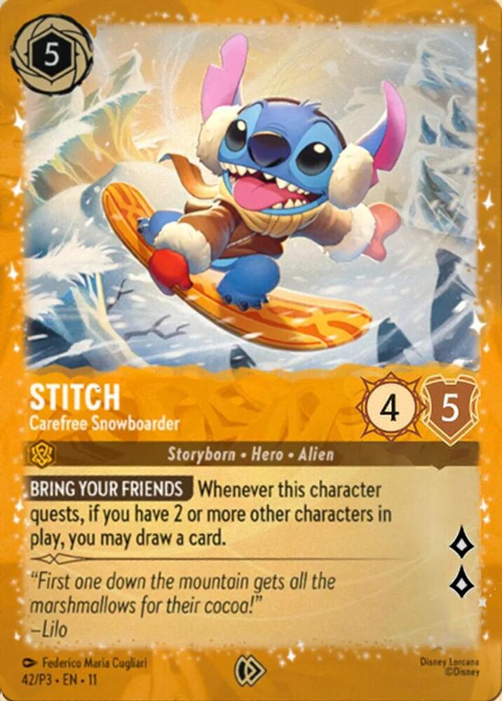 Stitch - Carefree Snowboarder, Disney Lorcana Promo Cards 42