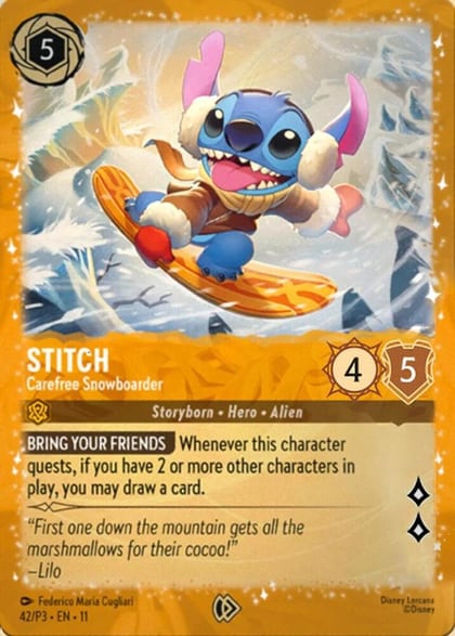 Stitch - Carefree Snowboarder, Disney Lorcana Promo Cards 42
